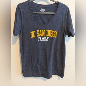 Blue 84 Navy UC San Diego Family V‑Neck Tee with Gold & White Print